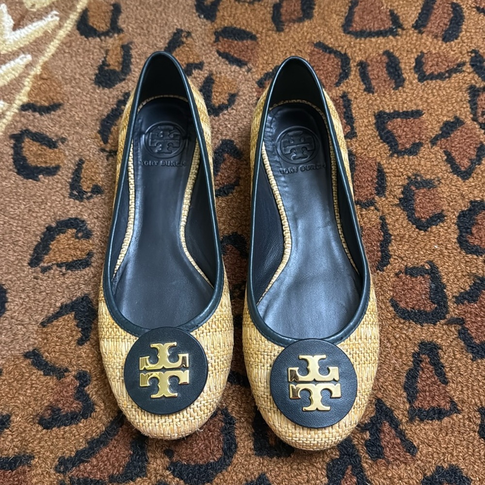 Tory Burch Reva Rafia ballet flats, navy, Sz 8